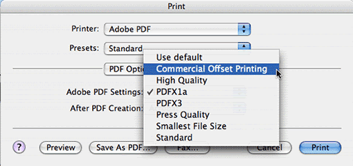 selecting an Adobe PDF setting