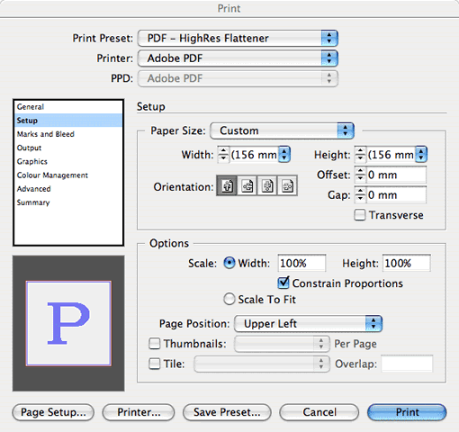 Printing to Adobe PDF (OSX)